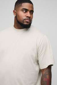 Fabricante personalizado de los hombres de gran tamaño 300 Gsm peso pesado algodón camiseta en blanco Rib cuello doble manga camisetas para hombres - Product Image 3