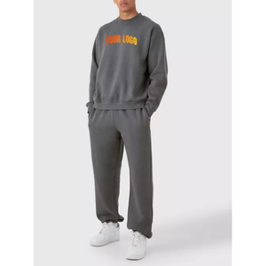 Chándal gris vintage hecho a medida, conjunto de sudadera y pantalones de chándal de algodón 100% para hombre, Jersey, chándal de cuello redondo para hombre - Product Image 4