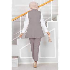 Collar de pañuelo Chaleco Hijab detallado Conjunto de 2 piezas Gris claro - Product Image 4