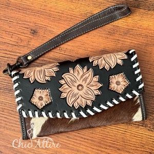 กระเป๋าคลัทช์หนังวัวสีดำสไตล์ตะวันตกอเนกประสงค์, กระเป๋าเงินแบบถือแกะสลักด้วยมือดีไซน์ใหม่ - Product Image 1