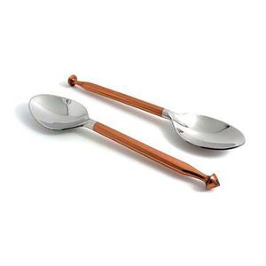 Serveurs à salade décoratifs en métal plaqué argent, nouveau Design, poignée en cuivre, incluant un ensemble de cuillères et fourchettes à salade - Product Image 2