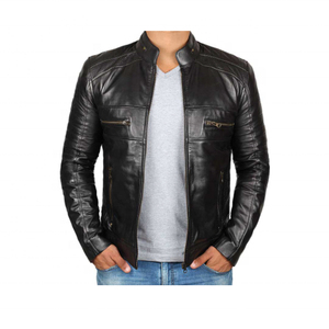 Vestes pour hommes en cuir véritable noir de jais brillant dans des tailles personnalisées disponibles à la vente à des prix abordables vente en gros confortable - Product Image 4