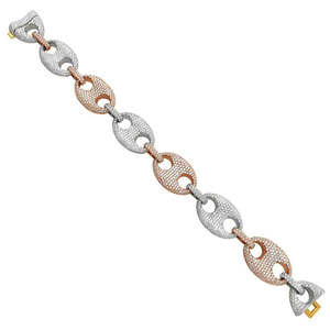 Round Shaped Two Tone Puff Link Bracelet Moissanite Two-Tone <b>Bangle</b> - Product Image 3