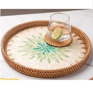 Vente chaude Plateau de service en bois pour la décoration de table de fête de mariage Vaisselle de service de nourriture Forme personnalisée Plateau de service en rotin - Product Image 1