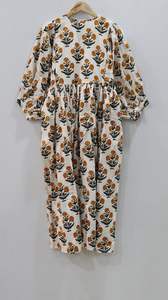 เดรสลำลองสำหรับผู้หญิงคุณภาพสูงพิมพ์ลายดอกไม้ยาวปานกลางทรงหลวมหรูหราพิมพ์ลายดอกไม้ผ้าฝ้ายธรรมชาติ - Product Image 2