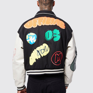 Chaqueta de grafiti para hombre, chaqueta de béisbol, parches de chenilla personalizados, bordado, mangas genuinas con estilo, Chaqueta corta con letras para hombre - Product Image 4