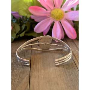 Navajo Handmade White Buffalo Turquoise & Sterling Silver Cuff Bracelet Cultural Collectible Jewelry - Product Image 5