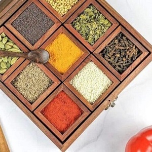 Boîte à épices en bois nouvellement arrivée avec dessus en verre 9 sections et cuillère boîte à épices en bois massif à vendre/boîte à épices à la mode - Product Image 5