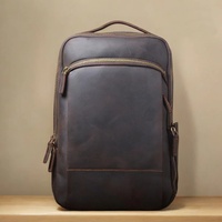 Mochila de Negocios de Lujo Premium para Portátil, Gran Capacidad, Forro de Poliéster, Cuero Genuino Crazy Horse para Hombre, Venta al Por Mayor