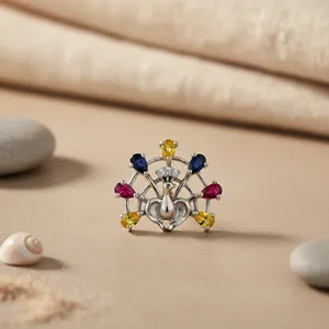 Boucles d'oreilles clous géométriques de luxe pour femme, plaquées argent, avec pierres précieuses colorées taille brillant rond, idéales pour les soirées - Product Image 3