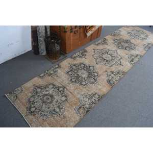 2.9x10.8 ft Turkish Rug, Vintage Runner Rug, <b>Brown</b> Oriental <b>Wool</b> Rug - Product Image 1