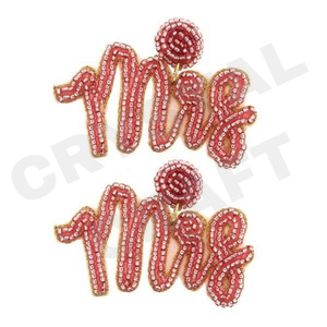 Pendientes de cuentas de perlas con lazo deslumbrante para mujer, Día conmemorativo patriótico, Material de tela de Color naranja, blanco y azul - Product Image 3