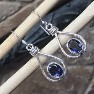 Boucles d'oreilles en topaze bleue de Londres, argent sterling plaqué or, pendantes, élégantes, cadeau mignon pour femme, anniversaire - Product Image 2