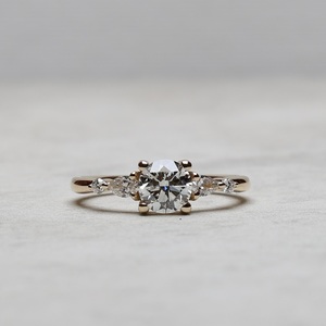 5mm Round Cut Moissanite Engagement Ring with Marquise Side <b>Stones</b> | Elegant Wedding Fine Jewelry - Product Image 1
