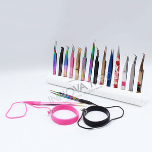 Pince à épiler professionnelle en acier inoxydable blanc et bleu pour extensions de cils, outil d'application pour artistes en cils volumineux - Product Image 5