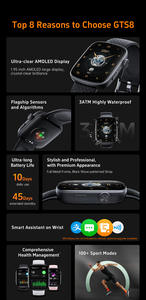 Montre intelligente GTS10, étanche 3ATM, écran AMOLED, Bluetooth, montre intelligente - Product Image 3