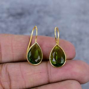 925 Sterling Silver <b>Gold</b> Plated <b>Earrings</b> <b>Peridot</b> Pear Cut Gemstone <b>Earrings</b> for Women Anniversary Day Gifts for Her - Product Image 2