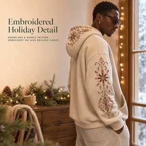 <b>Christmas</b> Heavyweight Embroidered Hoodie Snowflake Pattern Hooded Pullover <b>Women</b> <b>Sweatshirt</b> Holiday Casual Wear - Product Image 1