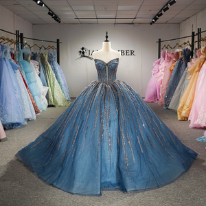 Dy6960 Sparkly <b>Starry</b> Blue Quinceanera <b>Dress</b> Heavy Beaded Glitter Tulle Princess Ball Gown Jancember - Product Image 4