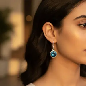 Pendientes Colgantes de Plata 925 con Topacio Azul, Granate, Amatista, Perla, Diamante, Chapados en Oro, Forma de Gota de Agua, Elegantes para Mujer - Product Image 3