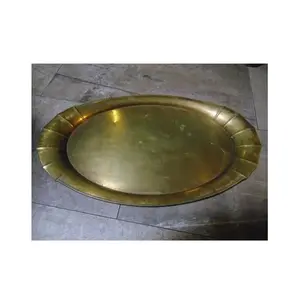 Custom Metal Plate Tin Serving Bar Tray Round Anti slip Bar Beer Decorative Brass Gold Plated Oval Shape Serving Tray For Sale