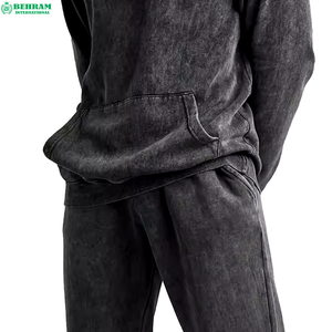 Customized Unisex <b>Matching</b> <b>Set</b> Pullover Hoodie Regular fit Acid Washed Hoodie <b>Jogger</b> Sweatpants Winter Heavyweight 100% Cotton - Product Image 4