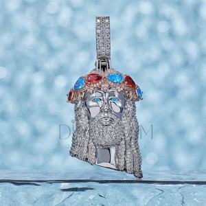 Impresionante colgante de cara de Jesús de plata 925 estilo Hip Hop Iced Leb Grown Diamond Crown Gem Beautiful Charm colgantes - Product Image 1