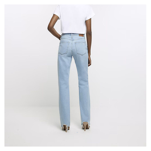 Jeans de mezclilla para mujer, estilo urbano, de pierna ancha, rectos, retro, de corte regular, rasgados, transpirables, lavados, servicio OEM - Product Image 2