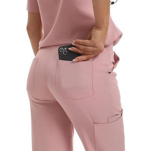 Top de gommage médical de haute qualité pour femmes de l'hôpital royal, personnalisable, col en V, manches courtes, polyester, coton tricoté pour - Product Image 5