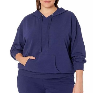 เสื้อมีฮู้ดสำหรับผู้หญิงผ้าฝ้ายขนแกะสีฟ้าเข้ม - Product Image 5