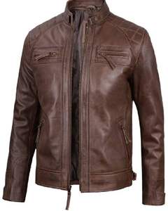 Blouson de moto en cuir pour homme Chocolate Brown Cafe - Product Image 1