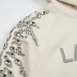 Sudadera con capucha de invierno para mujer, estilo urbano, de algodón de 500 g/m², con estampado puff, lavado ácido, gráfico de gemas, pedrería y cristales, efecto desgastado - Product Image 4