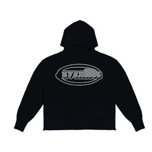 Sudaderas con capucha térmicas de rizo francés 100% algodón lavado ácido con diamantes de imitación bordado estampado de hojaldre sudaderas con capucha recortadas de gran tamaño - Product Image 4