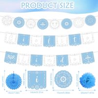 Azul y blanco Papel Picado Banner Paper Fan Pom Poms Set Fiesta mexicana Cumpleaños Cinco De Mayo Suministros para fiestas