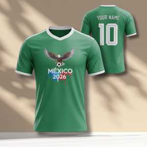 Maglia Unisex per Tifosi di Calcio Mondiali Messico 2026, T-Shirt Promozionale con Grafica Aquila Verde - Product Image 1
