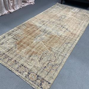 Turkish Large Rug, 4.8x10 ft Vintage Rug, <b>Brown</b> Check <b>Wool</b> Rug - Product Image 5