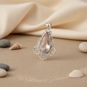 Pendentif en argent 925 avec quartz rose pour femmes, pendentifs et breloques en cristal - Product Image 3