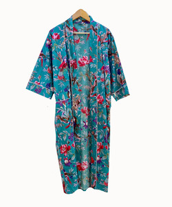 Kimono en coton imprimé de blocs à rayures pour femmes Robe de chambre confortable pour l'automne Été Resorts Bridesmaid - Product Image 3
