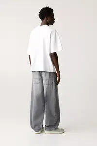 Custom Designer Mid <b>Waist</b> Loose Oversized Washed Solid Vintage Wide Leg Distressed Denim <b>Jeans</b> <b>Men's</b> Baggy Autumn Summer ODM - Product Image 4