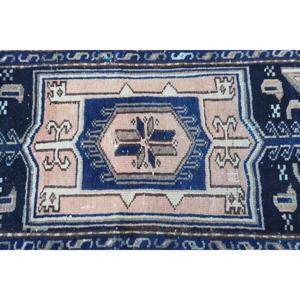 Alfombra Turca Pequeña de 2.2x3 pies (68x92 cm), Alfombra de Lana Azul Vintage con Diseño Floral - Product Image 5