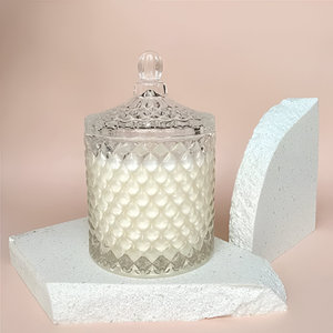 Premium <b>Candles</b> with Lid for Wedding Crystal Clear Embossed Glass Jar <b>Candle</b> in <b>Bulk</b> - Product Image 4