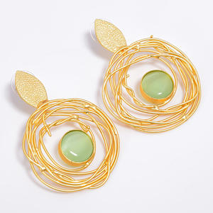 Pendiente de latón 14K chapado en oro joyería de moda para mujer, exportador de joyería de piedras preciosas de latón hecho a mano, joyería de latón antiguo - Product Image 6