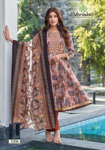 Increíble vestido Hermoso color Algodón Cambric Estampado Vestido Kurti Pant & Dupatta Posición Estampado con bordado elegante Trabajo para la venta - Product Image 6