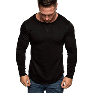 Wholesale Men's Slim Fit Long Sleeve Knitted T-Shirt Olive Green O-Neck Casual Solid Color Full Length Stretchy Fabric - Product Image 4