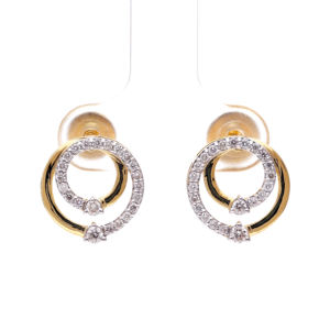 Boucles d'oreilles clous de luxe en or avec double cercle entrelacé et diamants pour femme, bijoux de mariage - Product Image 1