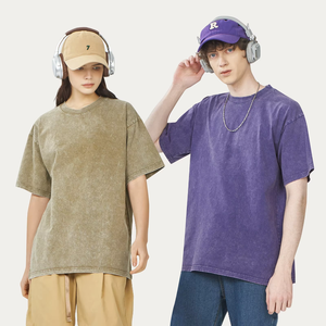 Venta al por mayor de alta calidad 250g pesado algodón de gran tamaño ácido lavado camiseta OEM logotipo personalizado casual Vintage vieja Camiseta para los hombres - Product Image 1