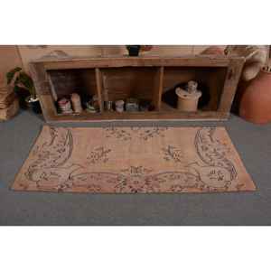 Alfombra de lana turca Vintage de 2,5x5,7 pies, diseño de retales beige y marrón, tejido plano con respaldo de látex para decoraciones de sala de estar - Product Image 4