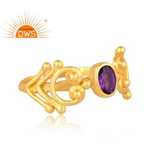 Anillo de piedras preciosas de amatista natural chapado en oro de 18 quilates de plata de ley más vendido, fabricante de joyería fina Demi - Product Image 2
