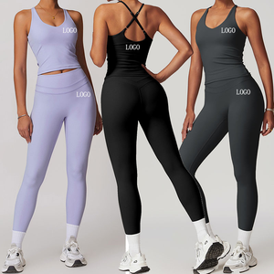OEM Women's Yoga Gym Sportswear 2-Piece Set <b>Sexy</b> Sports Bras & <b>Leggings</b> Elastic Waist Solid Color Quick Dry & Breathable - Product Image 1