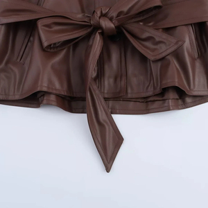 Chaquetas de cuero de último diseño para mujer Chaquetas de cuero de piel de oveja originales de alta calidad Chaqueta de invierno de mujer genuina de diseño personalizado - Product Image 4